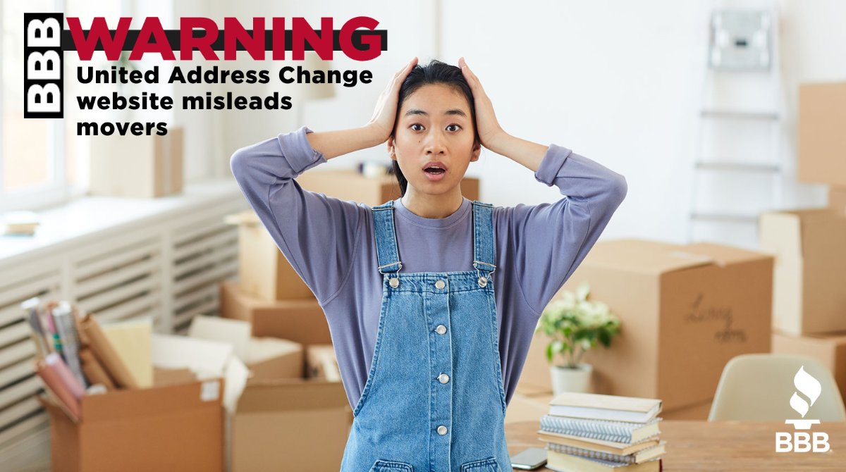 BBBAtlanta's tweet image. BBB advises consumers to be cautious when changing their addresses online. Consumers report that a false website misled them into thinking they were submitting address changes and charging their credit cards.#BBBWarning #addresschange #updateaddress #newaddress #address #moving