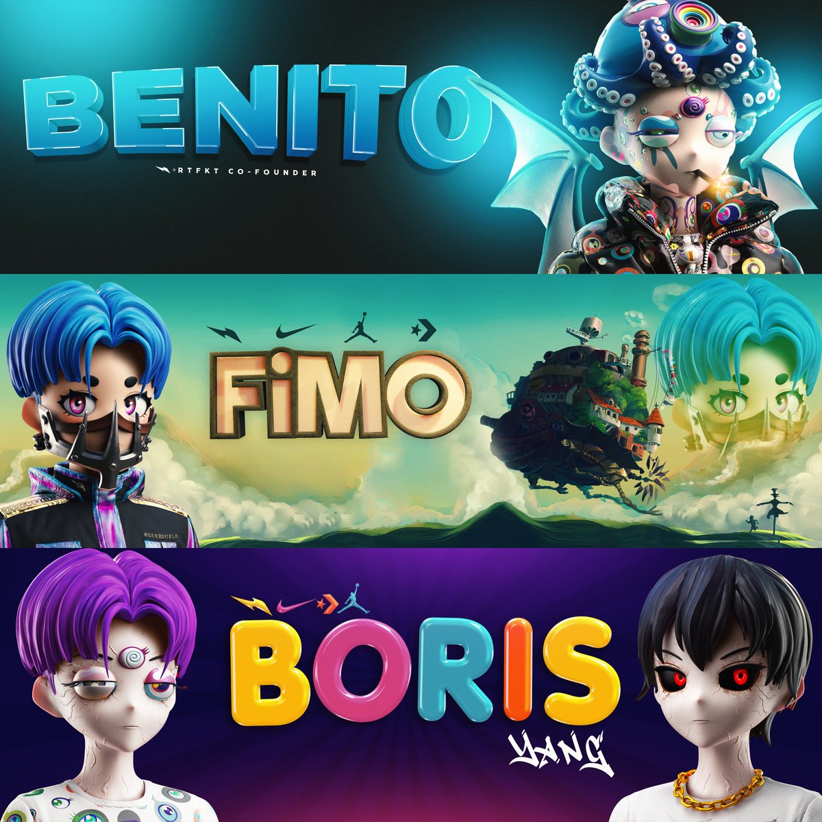 cyberstron_'s tweet photo. @benitopagotto @FiMoTW @mrbbyang  Twitter cover designs I have prepared 🧬🎨

(You can examine it in more detail on the fan art channel of the @RTFKT community, since the quality has decreased on twitter)
#clonex #cloneXfam #MNLTH https://t.co/2d07KIizi3