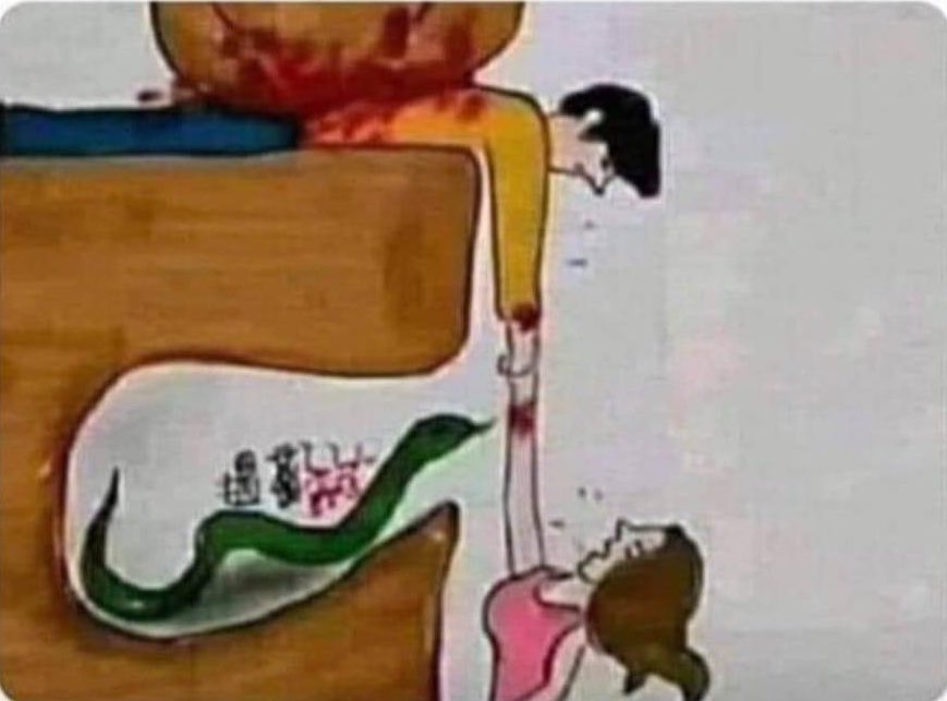 JUULYE12's tweet photo. El hombre no puede ver la serpiente mordiendo a su esposa y la mujer no puede ver la roca que tiene su esposo. La moraleja aquí es que me quiero poner bien pedo. https://t.co/ICA9xtigGa
