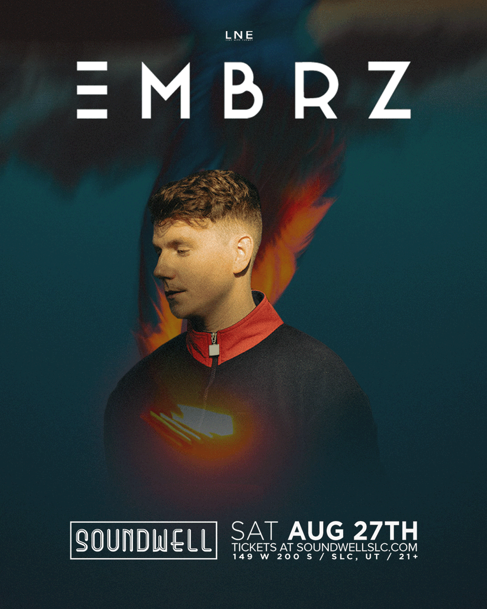 SoundwellSLC's tweet photo. JUST ADDED! 🌟 @Embrz is burnin' down the house this summer🔥AUG 27TH at #SoundwellSLC!
His seamless blend of tranquil melodies and soothing vocals have powered his vision to create emotional dance music.
Tickets https://t.co/1YwOGMRNU8 🎟️ Come thru and hang!
#EMBRZ #LNE https://t.co/zKHlUxxWEu