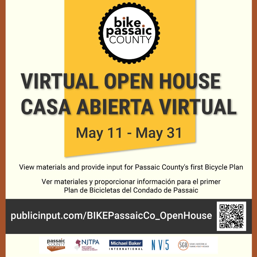 Share your ideas! @Passaic_County is holding a virtual open house through the end of May to present information about its draft countywide bicycle master plan and gather public input. This project is funded through our Subregional Studies Program. Visit publicinput.com/BIKEPassaicCo_…