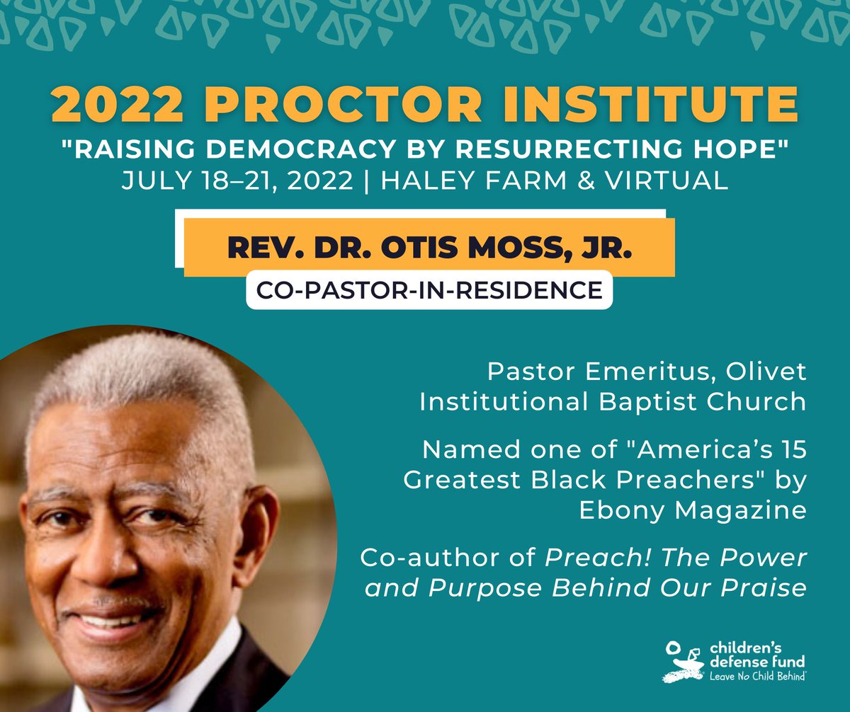 ChildDefender's tweet photo. It's an honor to welcome theologian, pastor, and civic leader, Rev. Dr. Otis Moss, Jr., and Senior Pastor of @TrinityChicago, Rev. Dr. Otis Moss III, as Co-Pastors-in-Residence for our 2022 #ProctorInstitute.
Don't miss this incredible event. Register: https://t.co/iH65Ic74Ri. https://t.co/wjiMjTyoRi