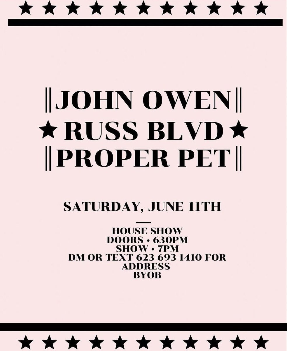 whoisjohnowen's tweet photo. Show announcement! DM or text me for address - you’re not gonna want to miss this one 

#russblvd #properpet #houseshow #songwriter #singersongwriter #livemusic #showannouncement https://t.co/LSjwiw66I0