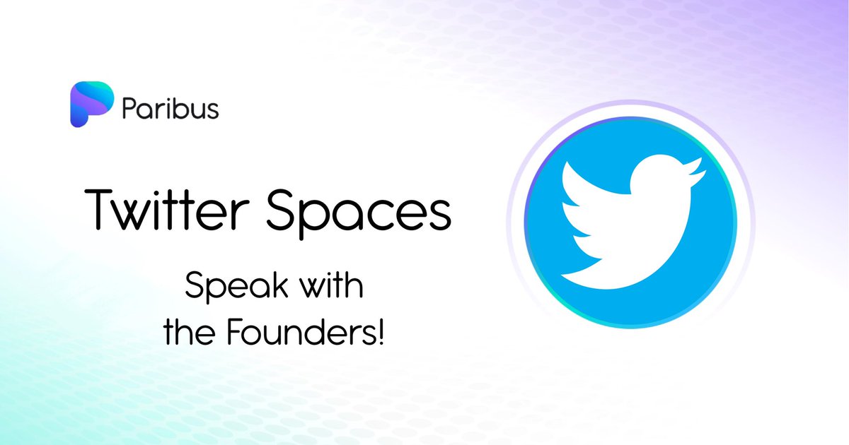 Speak with the team! 🗣

#Paribus will now host our Town Hall via #TwitterSpaces! 

When: 

👉May 19th (Tomorrow) 
     @ 5:00PM UTC 🗓

Where:  

👉 x.com/paribus_io?s=2…

Hosts: 

CEO: <a href="/DnzDlklc/">Deniz</a>  
COO: <a href="/WilsonADavis/">Wilson Davis</a>  
CTO: <a href="/DefiSimon/">Simon</a> 

$PBX $ADA #cryptocurrency #DeFi