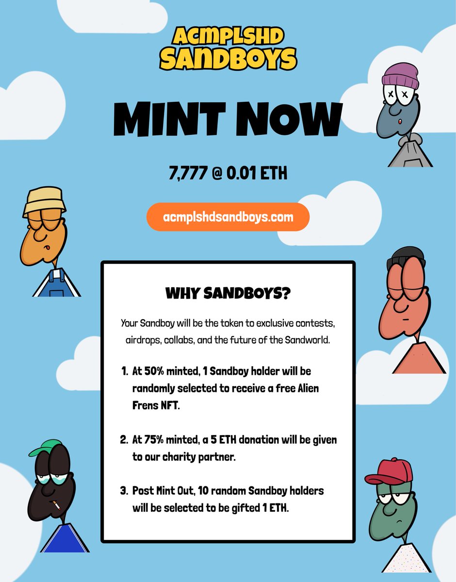ACMPLSHDsandboy's tweet photo. Make sure you head over to https://t.co/bEnBHCrmCA to mint yours ! Come join the sandworld

#NFTs https://t.co/mnPiRlu0sN
