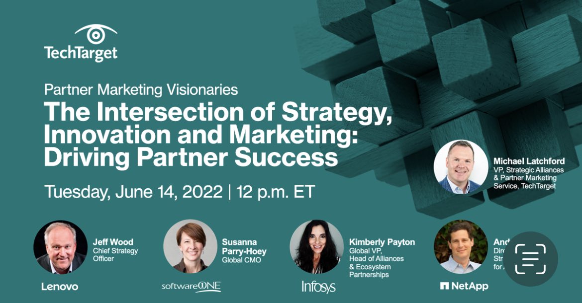 Michael Latchford (@mdlatchford) on Twitter photo Join <a href="/TechTarget/">Cindy Bryan DDS</a>'s next Partner Marketing Visionaries on Tuesday, June 14th. We will discuss the intersection of #strategy, #innovation and #marketing to drive partner success. Register Here: lnkd.in/gebBrWC8 Join <a href="/TechTarget/">Cindy Bryan DDS</a>'s next Partner Marketing Visionaries on Tuesday, June 14th. We will discuss the intersection of #strategy, #innovation and #marketing to drive partner success. Register Here: lnkd.in/gebBrWC8