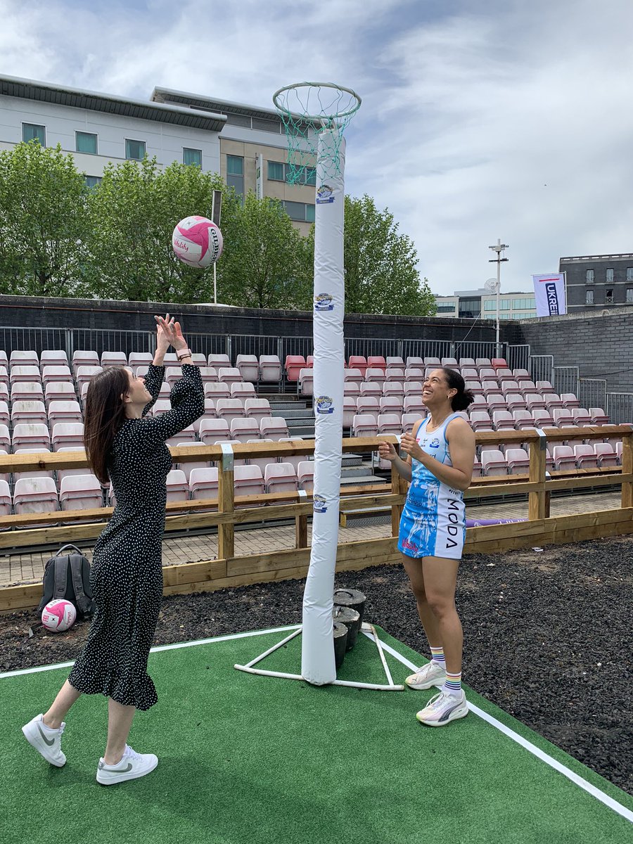 Great to be at the @UKREiiF event in Leeds today with our friends and @RhinosNetballSL partner @LiveTheModaLife . @jadeyclarke having a virtual look tour of the New York Square Development. But could she get through the door…. 😂