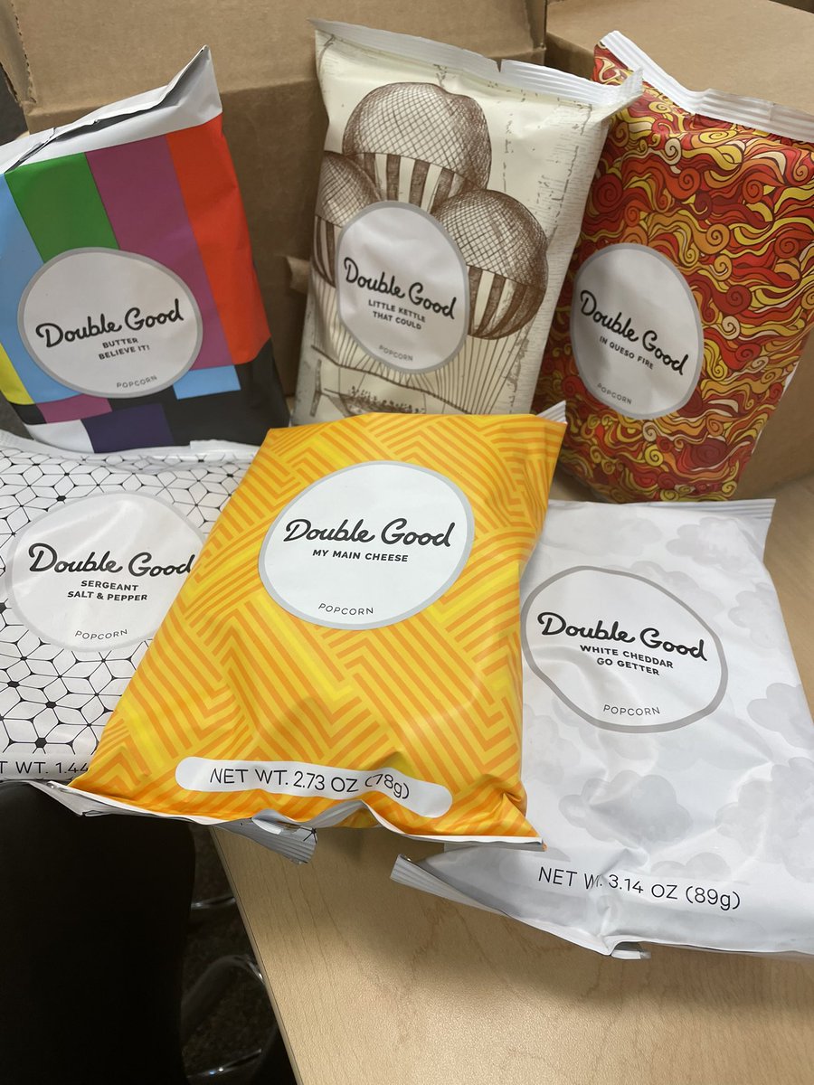 Just received an awesomely generous donation of gourmet popcorn from <a href="/DoADoubleGood/">Double Good</a>! Can’t wait to share with my incredible colleagues <a href="/mvjaguars/">mvjaguars</a>! Thanks for the special delivery on the seniors last day of school. Perfect fuel as we begin finals week for 9-11 graders tomorrow!