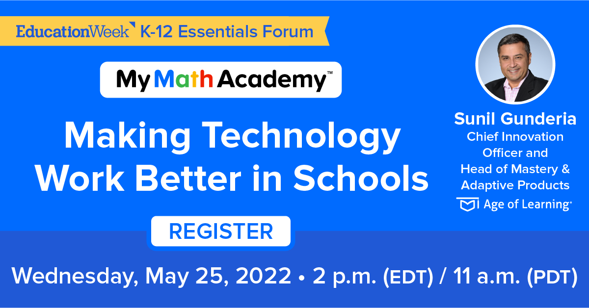 AofLSchools's tweet photo. Connect with Sunil Gunderia, Chief Innovation Officer at Age of Learning, during the @educationweek K-12 Essentials Forum on May 25. Register now to attend this free event: https://t.co/WPidGMacOX #edweek #edtech https://t.co/igQsBY7S8G