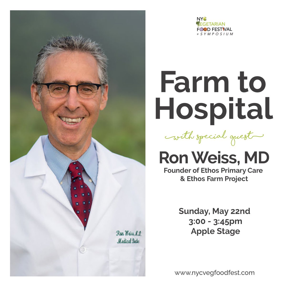 nycvegfoodfest's tweet photo. Join us at #NYCVFF for โจFARM TO HOSPITALโจ with @ronweissmd of #EthosPrimaryCare + #EthosFarmProject THIS SUNDAY, May 22nd from 3-3:45p on our Apple Stage! ๐ https://t.co/D4W2visEH1 ๐ Make sure you get them before the weekend as tickets will be higher at the door. https://t.co/jaY3eGCw2I
