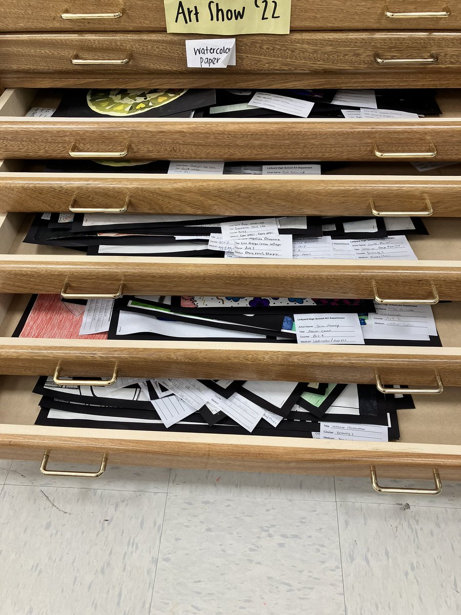 msflanaganart's tweet photo. Just over a week to go until Arts Night and look at all these drawers full of art that will soon be hung up! So much to see- and this is only part of it! Hope to see you Thursday May 26th from 5 to 7 🎨 https://t.co/sU3cejPZ7M