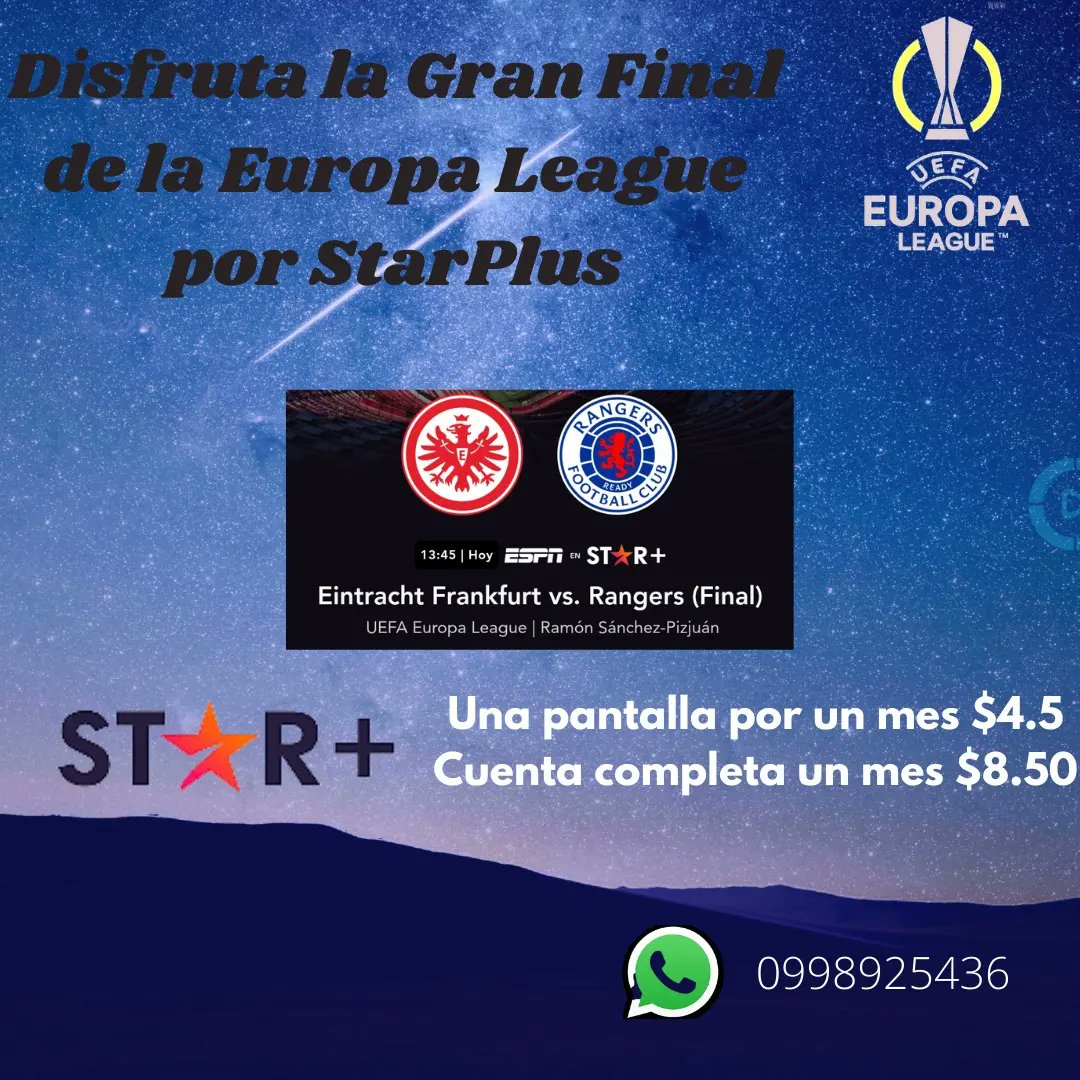 ServicioStre1's tweet photo. Una agenda deportiva muy emocionante el día de hoy que la puedes vivir a través de #StarPlus  Desde la #EuropaLeague en la tarde, y luego con la #CopaLibertadores2022 y de noche la #CopaSudamericana2022.
Contáctate con nosotros estaremos gustosos de atenderte💯🔄 https://t.co/uOqF75jBb0