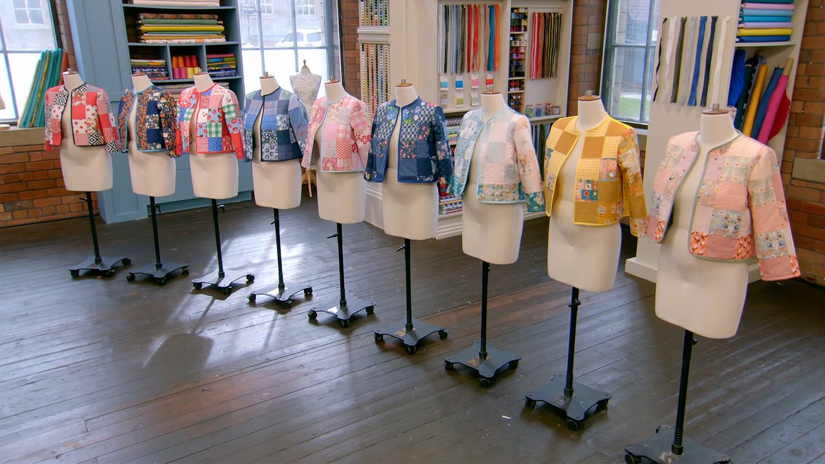 Patchwork jackets are a cute way to use scraps of leftover fabric. Great work, sewers! #SewingBee