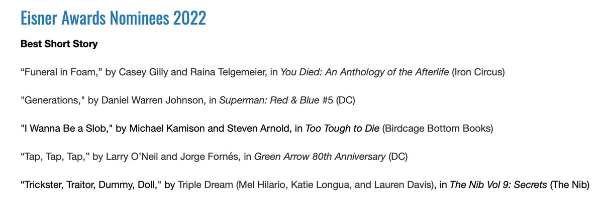 We're shook!!! (And also in very good company, what an honor) comic-con.org/awards/eisner-…