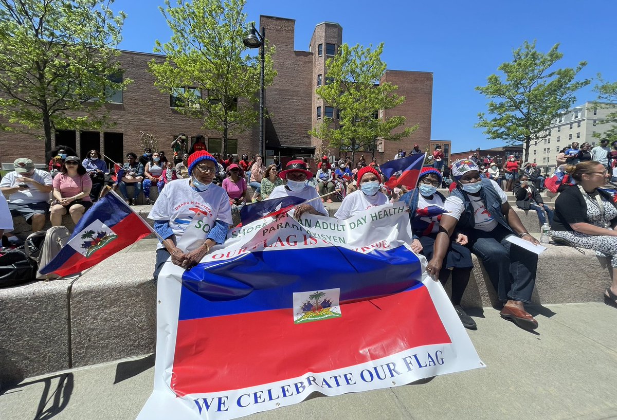 PlymouthCtyDAO's tweet photo. On this beautiful, sunny day we are honored to stand with the Haitian community of Brockton and honor the flag. 🇭🇹 https://t.co/K1yJUSGggD