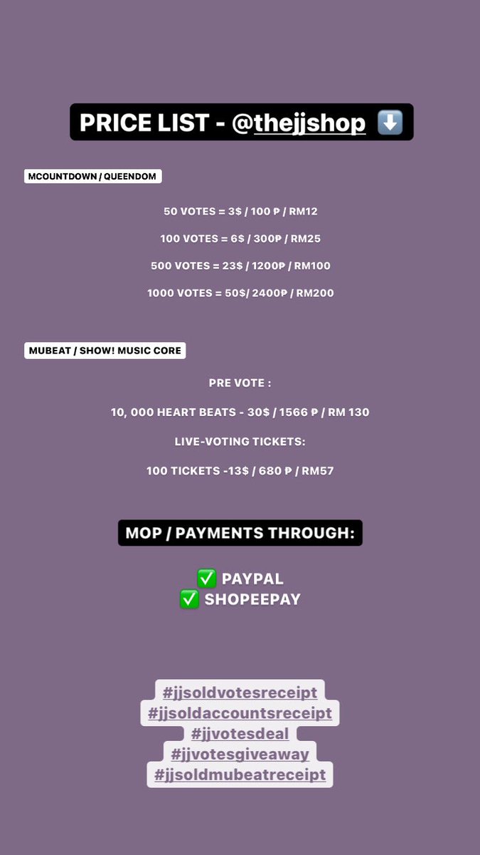 Thejjshop's tweet photo. Votes that available on @Thejjshop so far ✅

#kpopvotes #mcountdown #ROADTOMAX #QUEENDOM2 #musiccore #MUBEAT https://t.co/bsU7hOr1aK