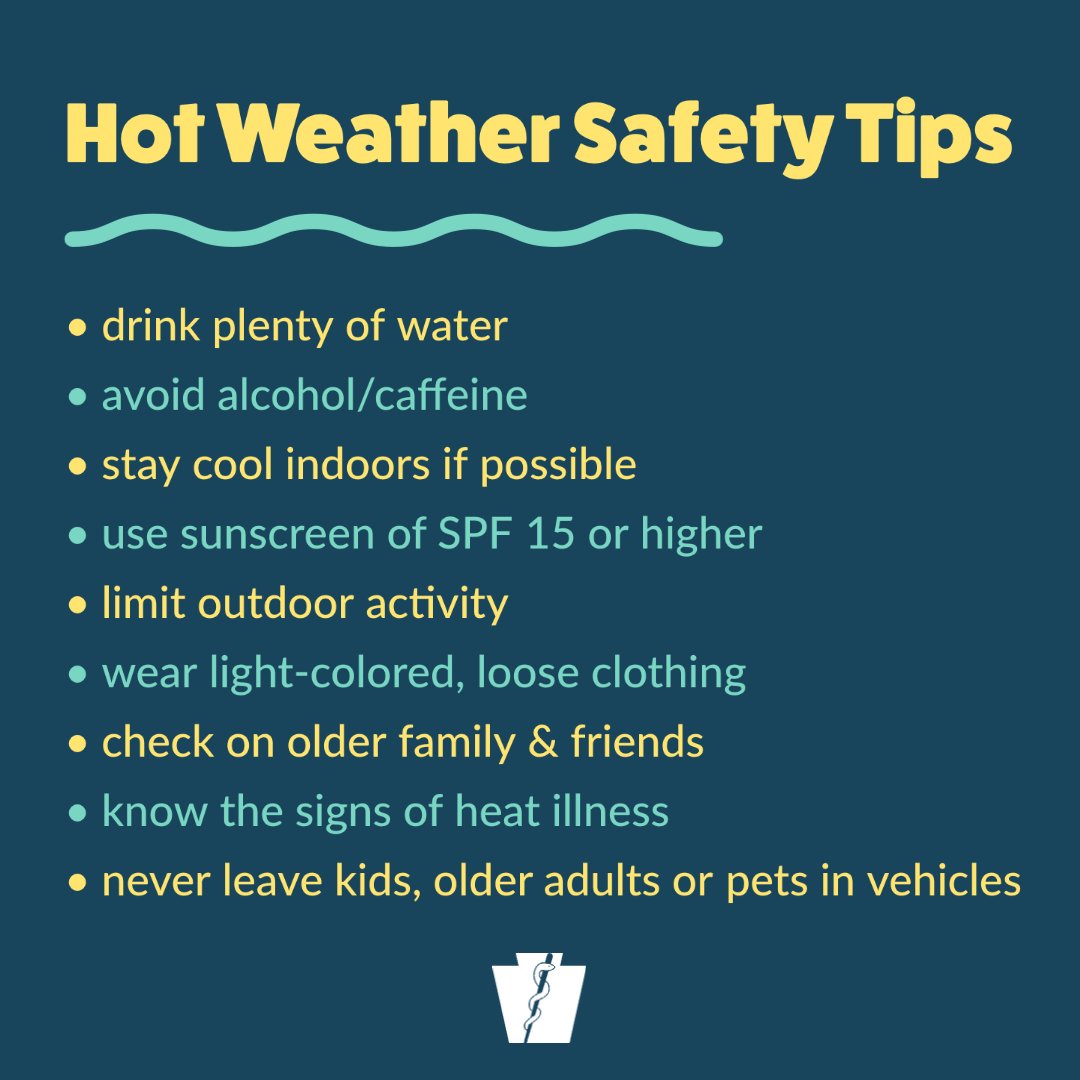 🌡️ The next few days are going to feel like the middle of summer! Stay safe and avoid heat-related illness with these hot weather safety tips: bit.ly/PAHotWeatherSa…