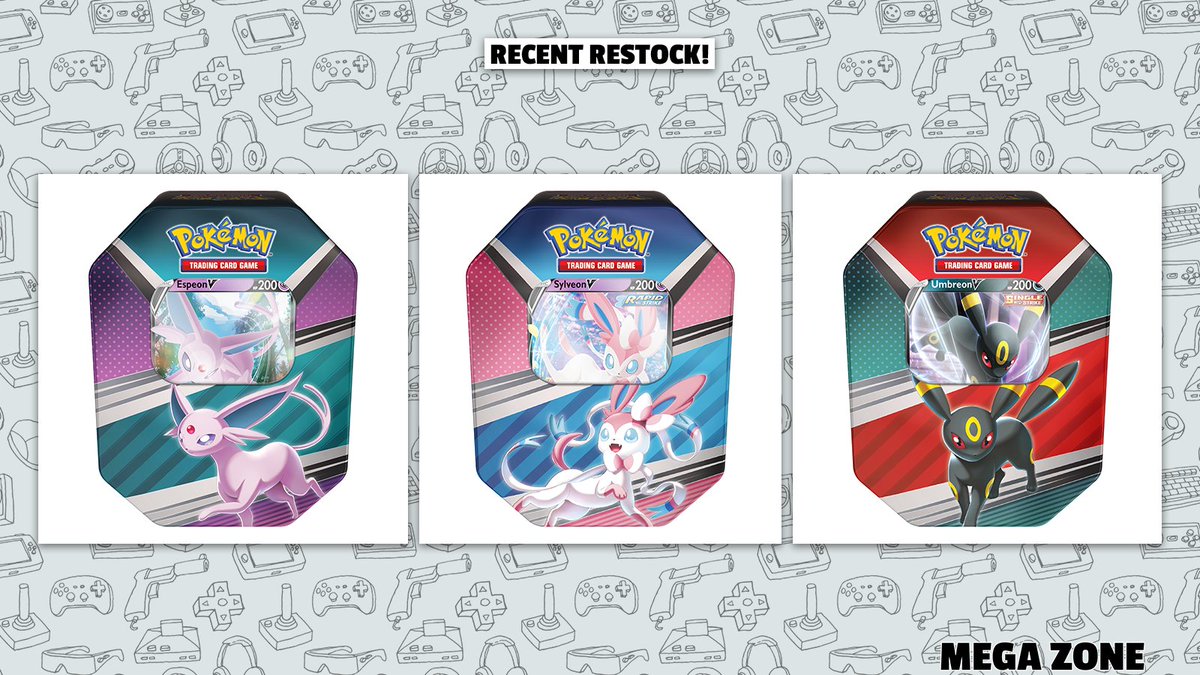MegaZone_'s tweet photo. The #PokemonTCG #Espeon 🔮, #Umbreon 🌙 and #Sylveon 🎀 tins have been restocked!

Which one is your favorite and why is it Sylveon? 😊

Get yours now! https://t.co/6zVhpGKlE2 https://t.co/zgLsatp4ln
