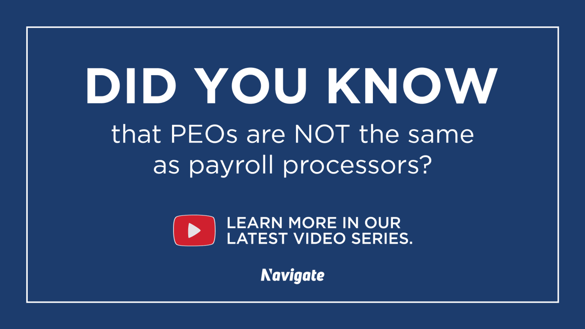 NavigatePEO's tweet image. There's a lot of myths surrounding PEOs. Our mythbusters series is aimed at setting the record straight. You can watch the entire series below! #Navigate PEO #CoEmploymentMyth #HROutsourcing

hubs.li/Q019Y_Yk0