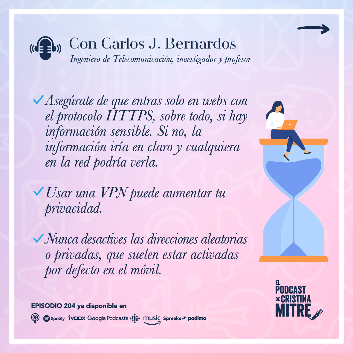 cristina mitre (@cristinamitre) on Twitter photo 👉¿Tienes en casa algún dispositivo como una cámara de seguridad o un vigila-bebés que se conectan a Internet? <a href="/cjbernardos/">Carlos J. Bernardos</a> nos explica el 'problemilla' de seguridad que podemos tener.
🎧apple.co/3yBfORF
<a href="/INCIBE/">INCIBE</a> <a href="/policia/">Policía Nacional</a>
#elpodcastdecristinamitre #ciberseguridad #internet 👉¿Tienes en casa algún dispositivo como una cámara de seguridad o un vigila-bebés que se conectan a Internet? <a href="/cjbernardos/">Carlos J. Bernardos</a> nos explica el 'problemilla' de seguridad que podemos tener.
🎧apple.co/3yBfORF
<a href="/INCIBE/">INCIBE</a> <a href="/policia/">Policía Nacional</a>
#elpodcastdecristinamitre #ciberseguridad #internet
