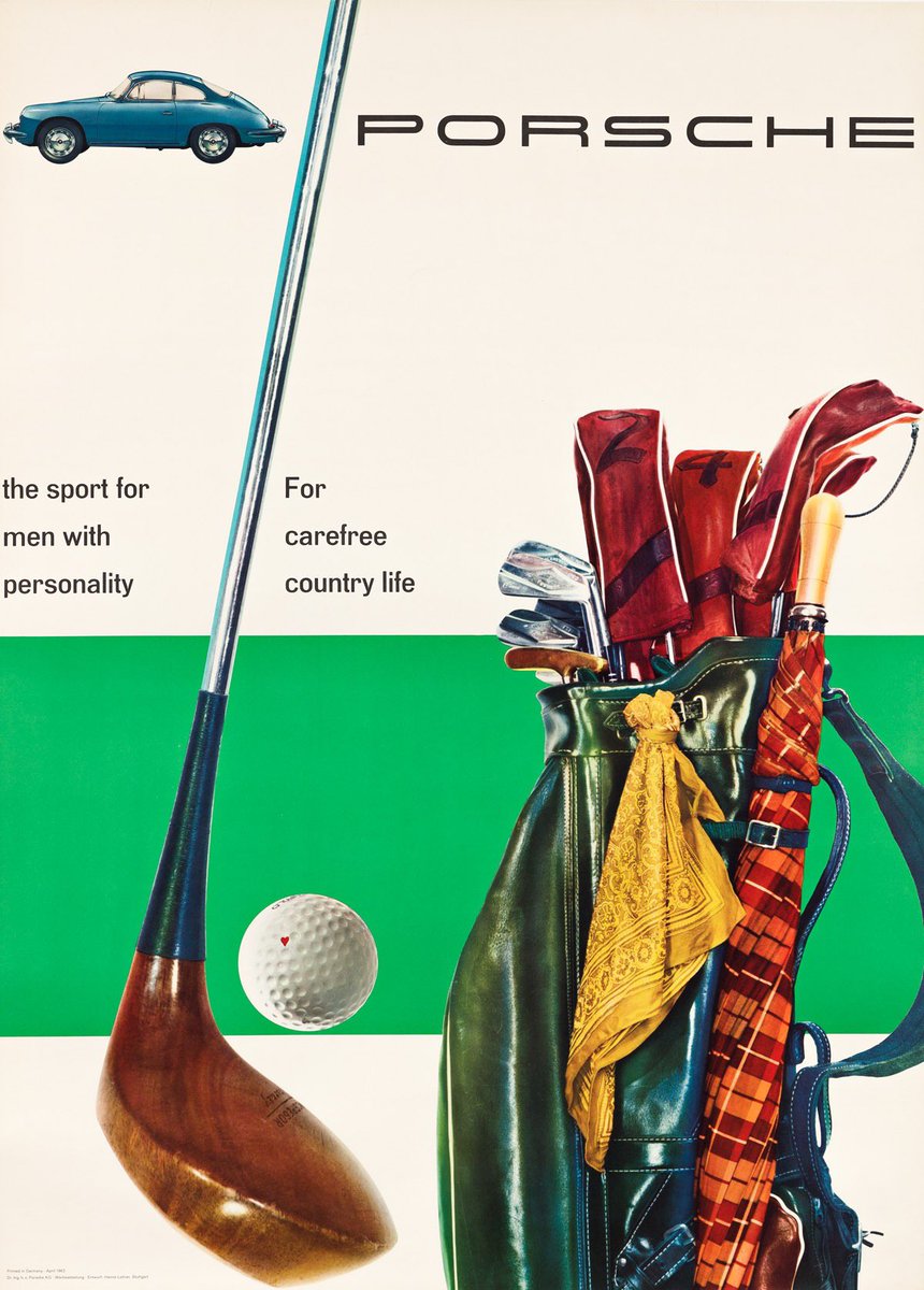 Love this 1962  @porsche poster! Not because of the car (a #Porsche 356) and not because of the #golf theme. Oh no. For me it’s all about the the #tartan umbrella! #vintageposter #graphicdesign <a href="/SwannGalleries/">Swann Galleries</a>