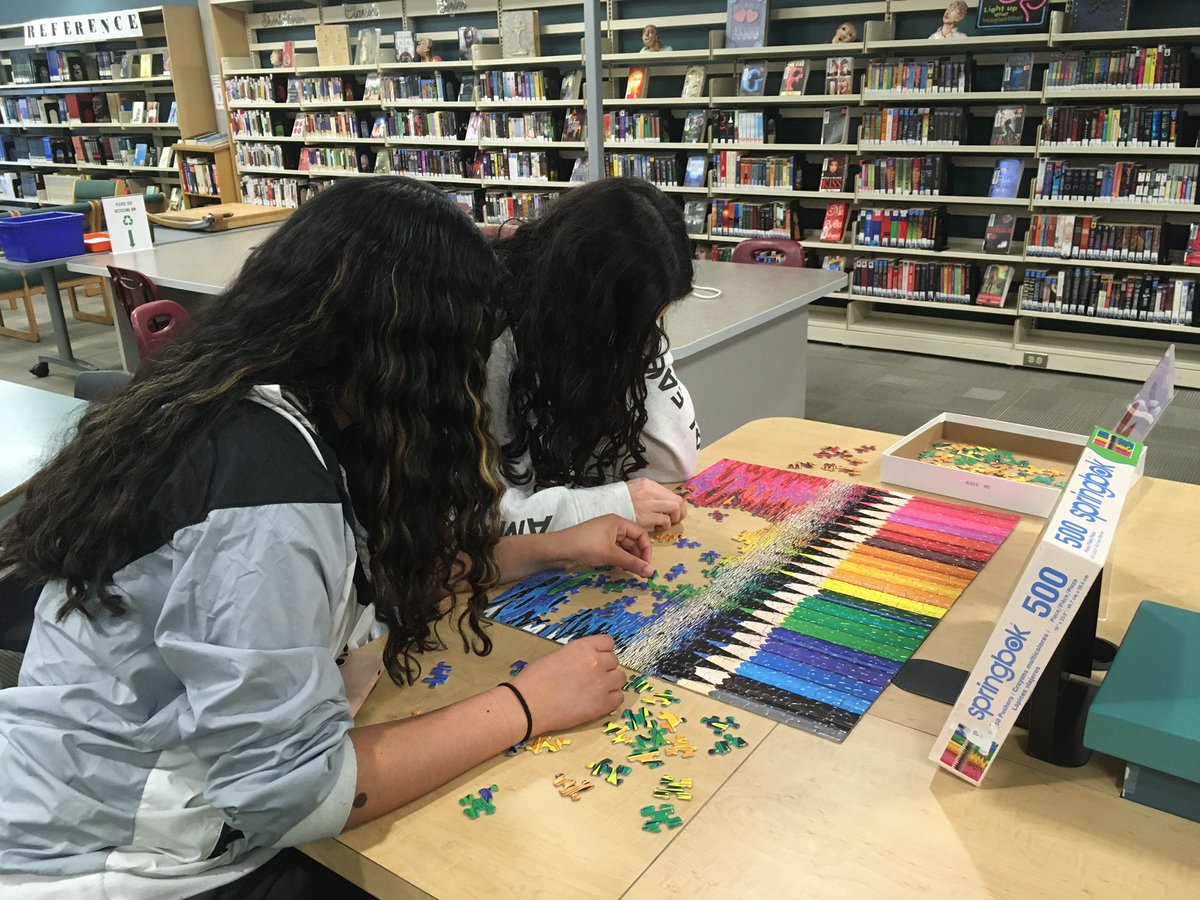 Are you looking for an activity that exercises the left and right brain simultaneously, improves short term memory and spatial reasoning, and relieves stress?  Try a puzzle!  Puzzles are fun, social and available in the Gleneagle Library.