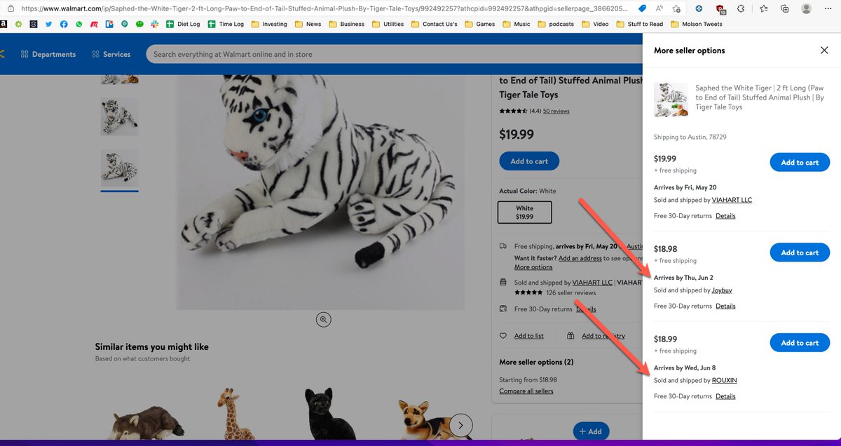 Molson_Hart's tweet photo. Walmart is brain dead. 

The one thing their marketplace had going for it was no Chinese sellers. They changed that and now our best selling listing on Walmart has had all its images changed and the price undercut by two Chinese.

This is counterfeiting and fucking stupid. https://t.co/MlKQFHP63H