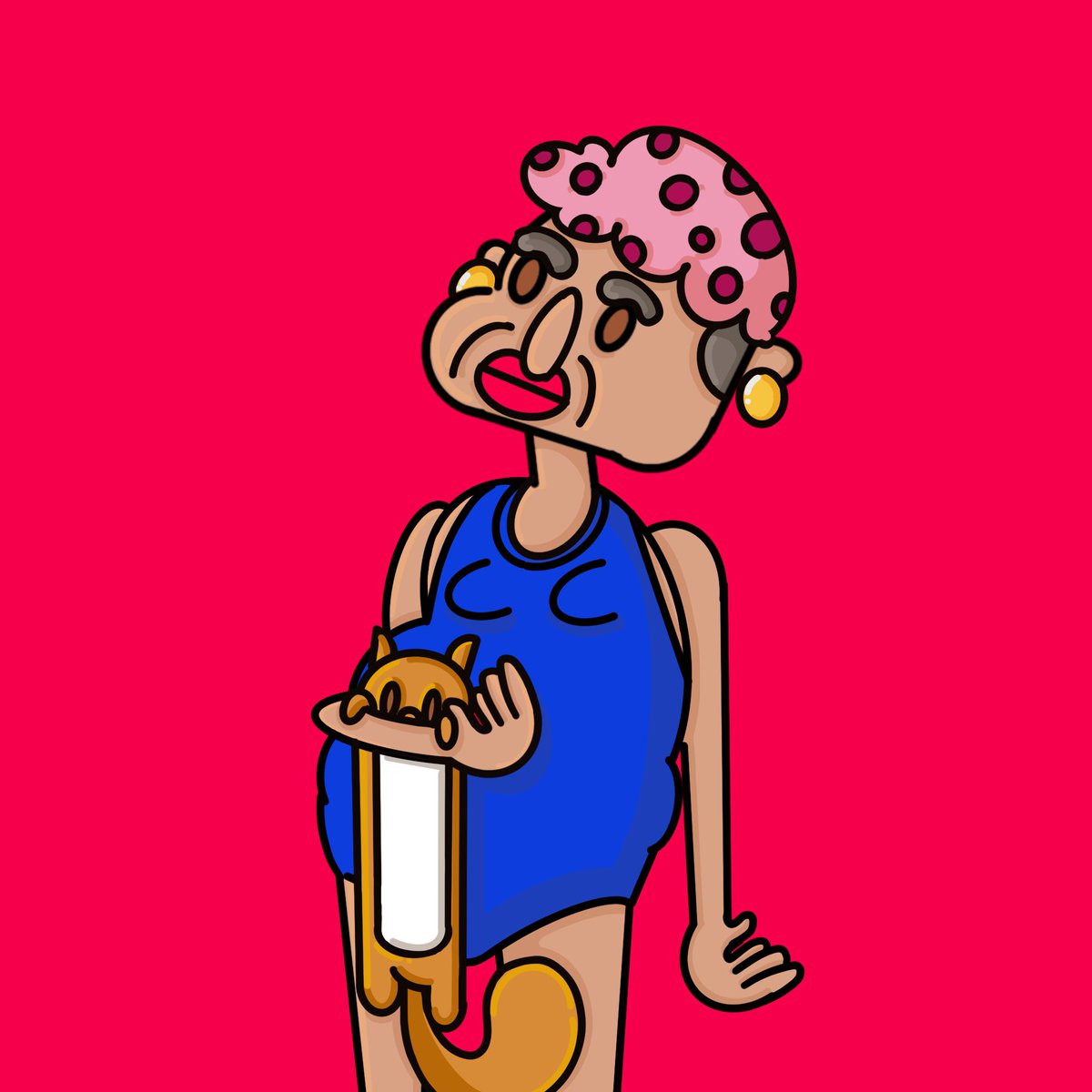 Meet one of our senior members of our pool, Mrs. Linda. She is an elderly lady who loves cats and hates children. She brings her cat to the pool even though he doesn't like it at all. Ready to meet more members?? #NFTs   #NFTCommmunity   #nftart   #NFTGiveaways   #cryptocurrency