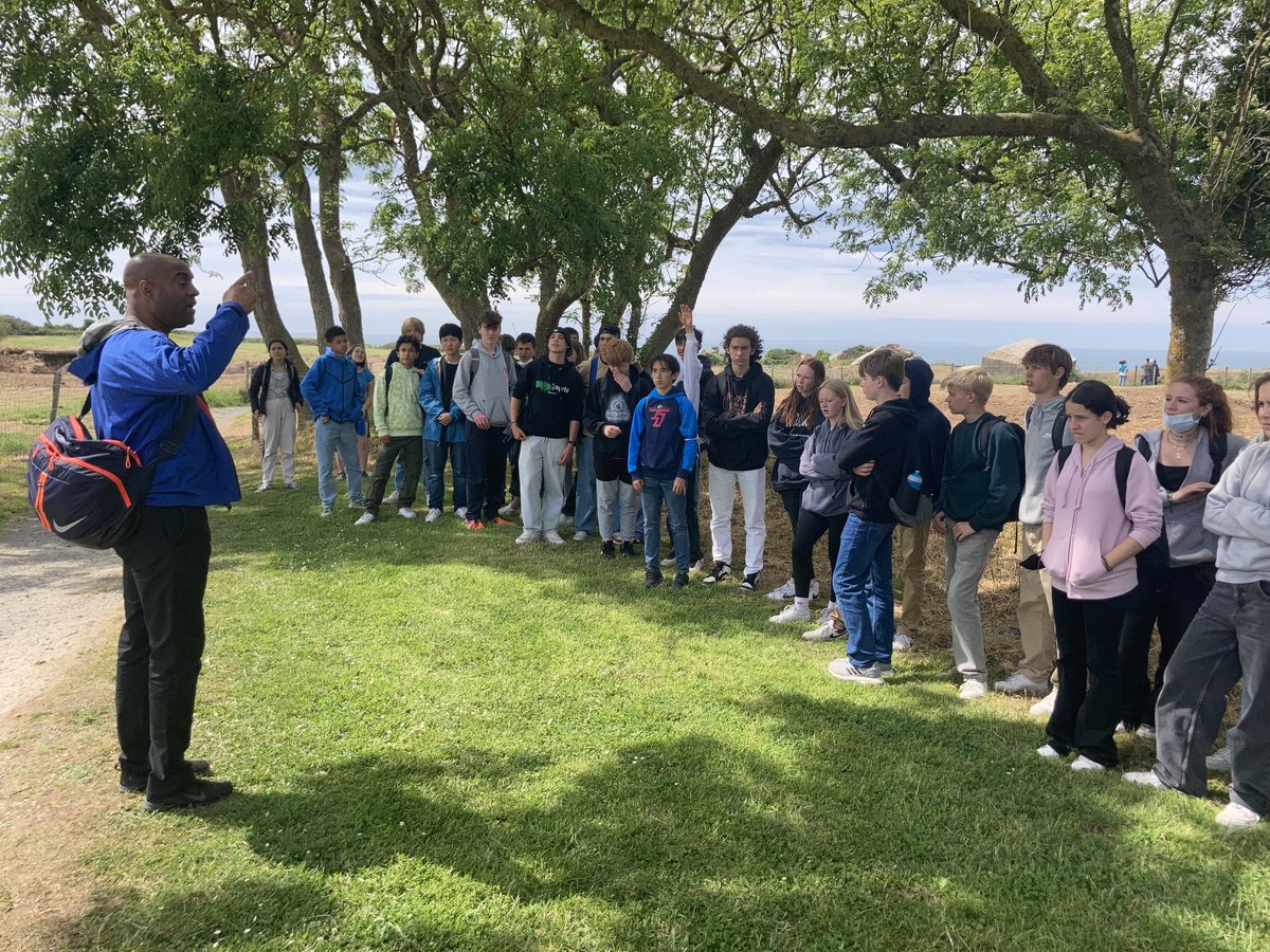 Newman_SJane's tweet photo. Pointe du Hoc - D day landing  - The students were the teachers for a change - Great job French bus! ⁦@ISB_MS⁩ #mslearns #normandy2022 https://t.co/9AvQV4k4bP