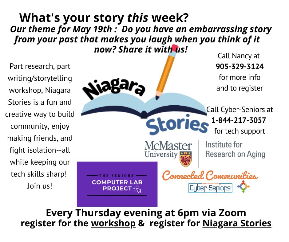 Call for more info on how you can participate even if you can't make our workshops every week.
To register for our weekly Workshop, click here:
bit.ly/3K0IbL9
To register for the Niagara Stories program, click here:‌ 
bit.ly/3Oms5iq
Thanks for shares&amp;retweets!