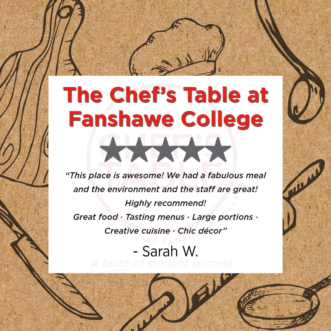 We love seeing first-time customers turn into repeat customers.

It's feedback like this that assures our students that their hard work is recognized and valued. 

Book a reservation, or walk-in for a taste of student success!

#fanshawe #thechefstable #studentsuccess #lndont