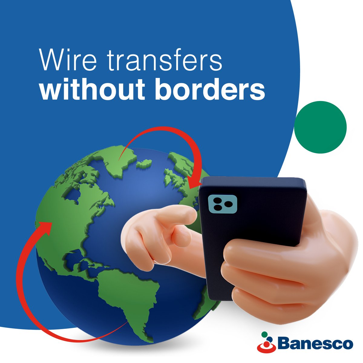 With #BanescoUSA you can safely and easily handle wire transfers from anywhere. Download our BanescoMobile app and log in to start sending money internationally and domestically, no matter where you are. 🌎
