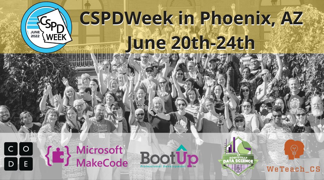 BootUpPD's tweet photo. We're almost a month away from @AzCsta's CSPDWeek! During this 5 day event, you can learn all you need to start elementary computer science in the classroom. Save your spot today. https://t.co/uATHklkehE #CSK8 #EdTech #TeachersWhoCode https://t.co/erphb0j2XD