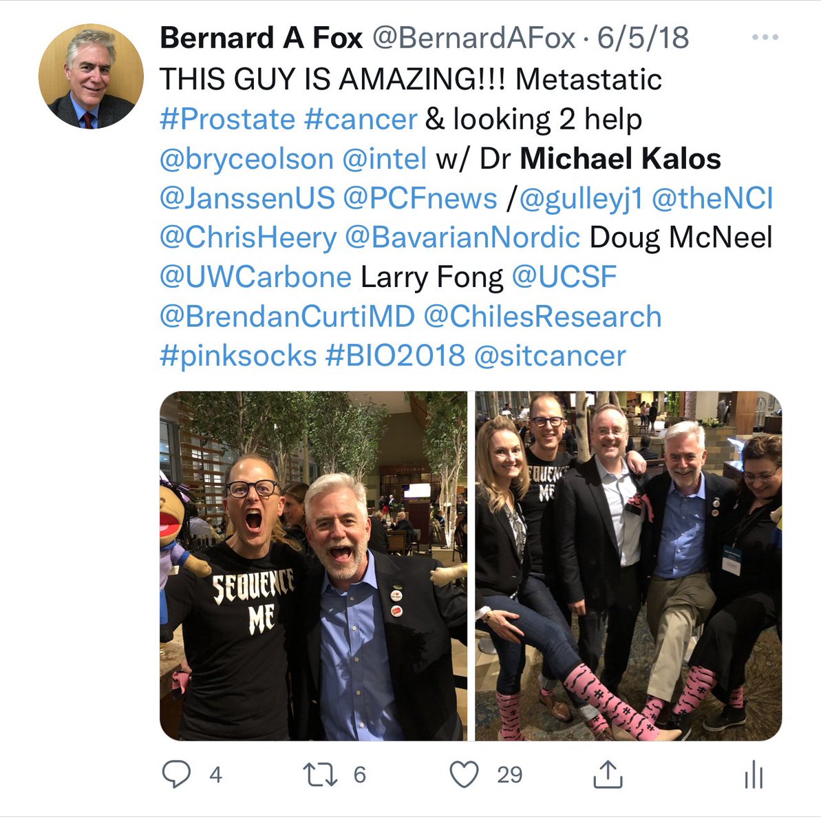 BernardAFox's tweet image. Grace THANKS again for gifting me #pinksocks @ #BIO2018 (photo) Meeting you, @bryceolson #sequenceme &amp;amp; many other advocates who tirelessly give of themselves further energizes research community to work faster! Is this true @EricTopol? An early sock recipient? #cancersurvivor