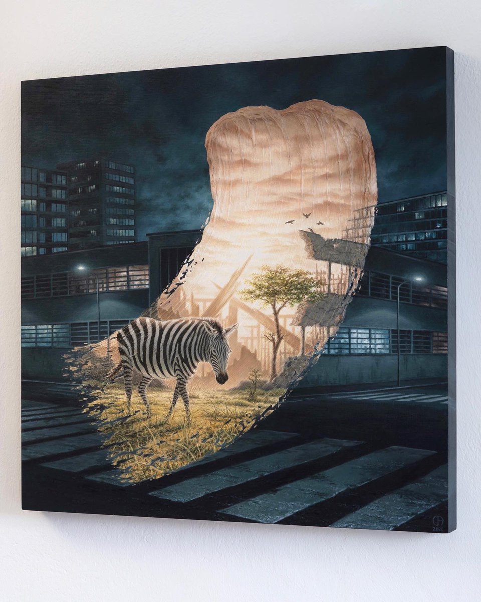 close up of the painting "Zebra Crossing", created 2020, at the start of the pandemic.