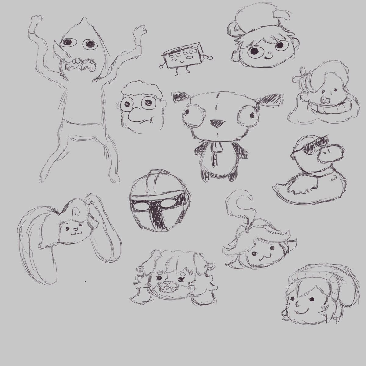 RACTooNi's tweet photo. Thank you @TeenyTns for hanging out with me while I doodled around. Here are today's doodle dump, recognize anyone? https://t.co/atuCwBTyNo