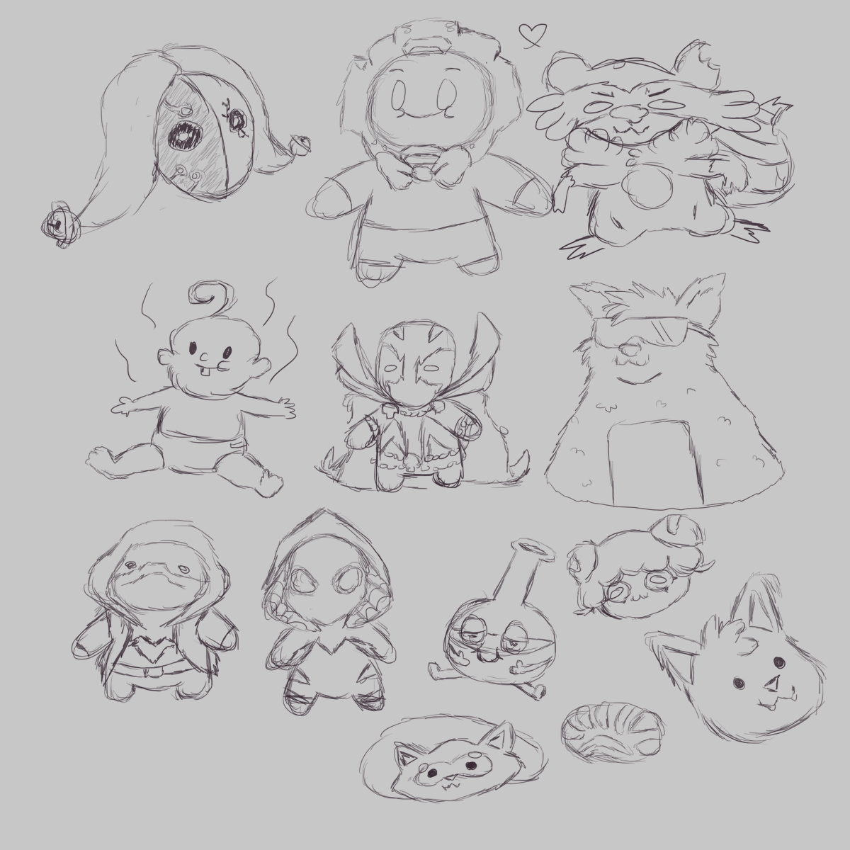 RACTooNi's tweet photo. Thank you @TeenyTns for hanging out with me while I doodled around. Here are today's doodle dump, recognize anyone? https://t.co/atuCwBTyNo