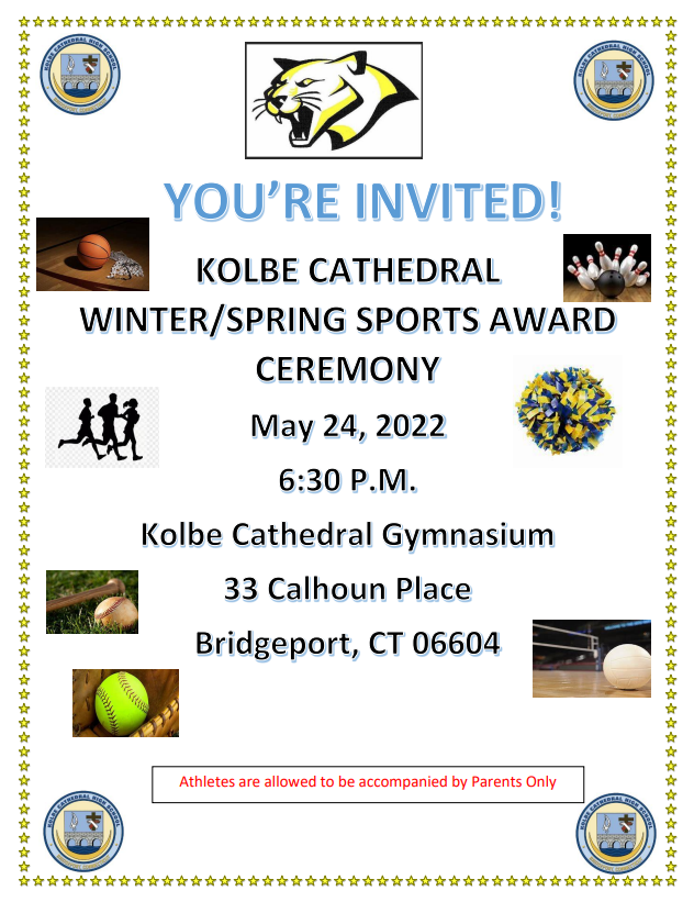 What: Sports Award Ceremony for all winter and Spring sports teams.
When: Tuesday May 24 from 6:30 pm until 7:30 pm (approximately).  
Who: all winter and spring athletes and 1 parent.