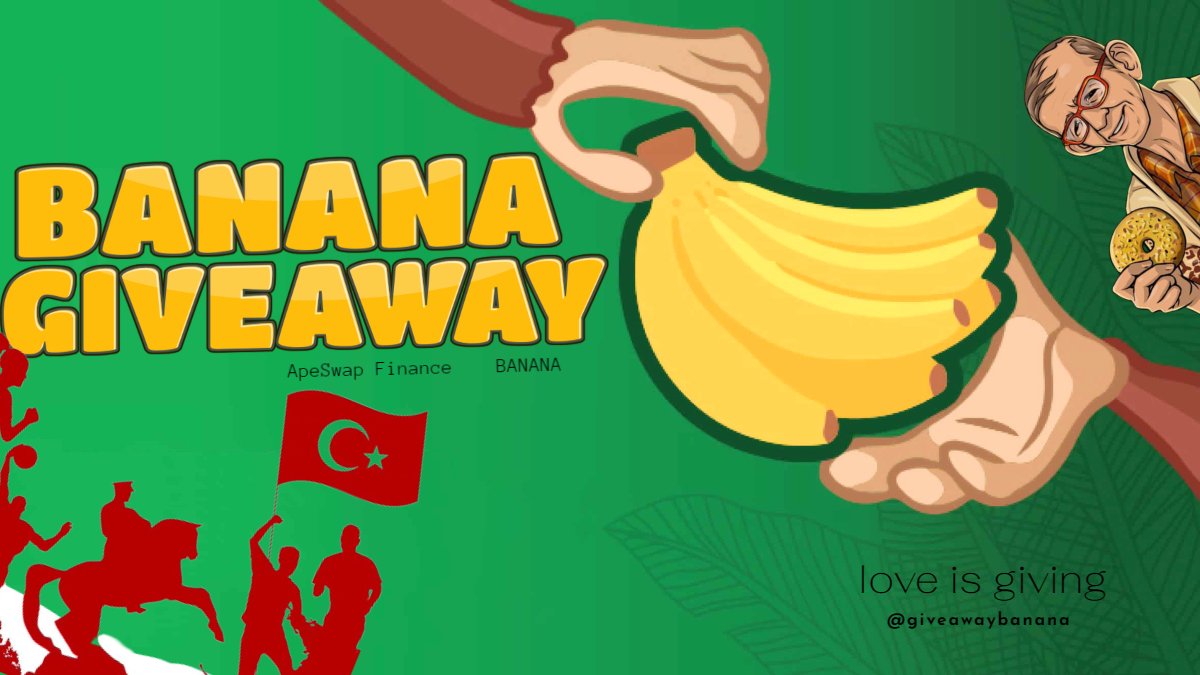 Giveaway in honor of May 19th
Commemoration of Atatürk!
Youth and Sports Day in Turkey 🇹🇷

Prize: 100x $BANANA 🍌

1. Follow me and @efe_35_35 
2. Like and Retweet
3. Tag 1 friend in the comments

Good luck!

Drawn in ~ 24 hours

#giveaway #giveaways 
#crypto #BNBChain #ApeSwap