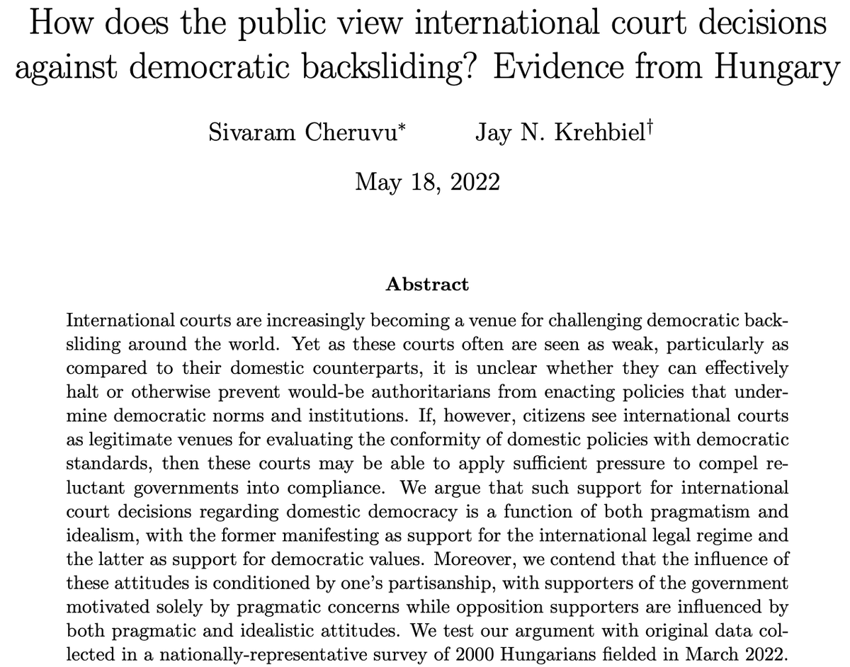 Come to Merrick 1 at 1:45 this afternoon at #eusa22 to see some brand new survey data from Hungary on the European Court of Justice's rule of law mechanism decision! All comments, compliments, and heckles welcome for this nascent project