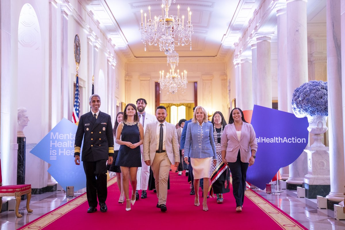 Today, @Surgeon_General, @SelenaGomez, and I met 30 young leaders who are advocating for more mental health support in their local communities. With the hope that their journeys will inspire others, I am sharing a few of their stories.