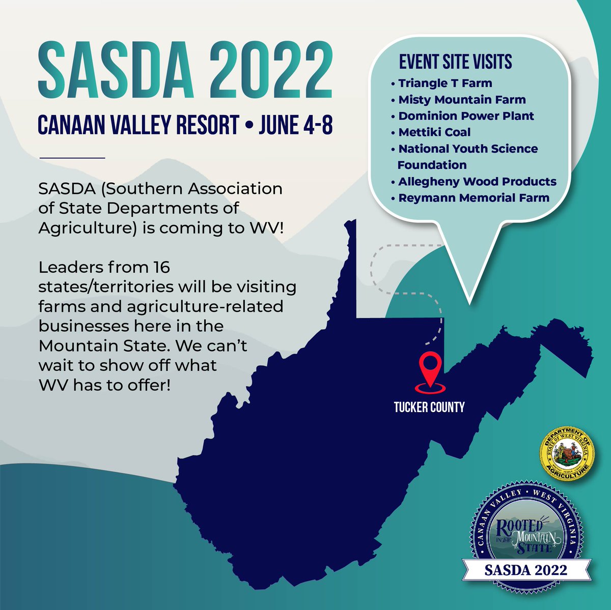 WVDeptofAg's tweet image. #SASDA is coming to WV! Our visitors will get to see what West Virginia Agriculture is all about!