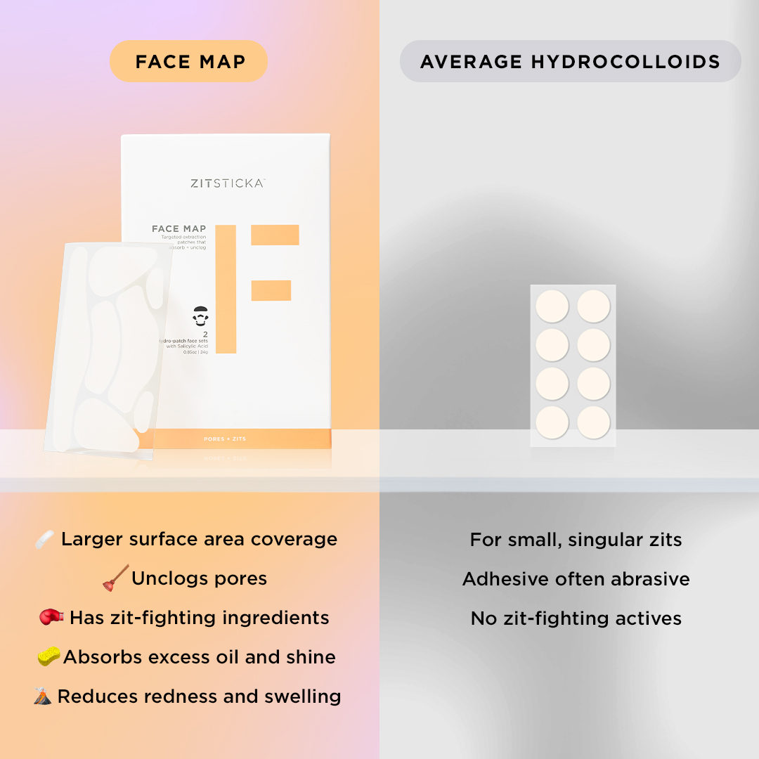 FACE MAP does the absolute most. Extract zit clusters and mattify the T-zone and beyond with these moisture-drawing hydrocolloid suction patches. Shop FACE MAP >> zitty.me/3whDRn4