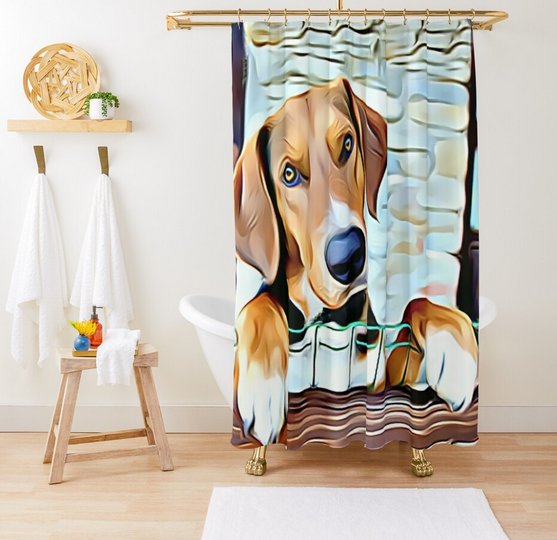 #English #Foxhound #ShowerCurtain Waiting Patiently To Go #Fox #Hunting - Also Available on Greeting Cards, Pillows, Coffee Mugs, Wall Prints, Tshirts, Phone Cases, Face Masks, Clocks, Socks, Bed Comforters, 3D Blocks, Blankets, Magnets rdbl.co/36Ewz0d