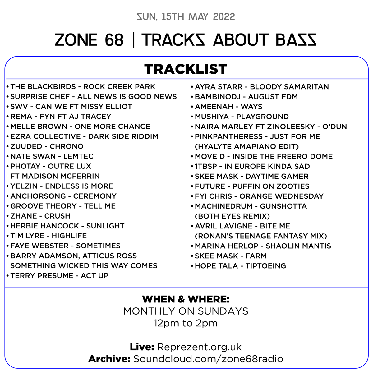 ZONE 68 (@zonesixtyeight) on Twitter photo Missed our monthly show on <a href="/ReprezentRadio/">Reprezent 107.3FM</a> ?
Listen back online here: soundcloud.com/zone68radio/z6… Missed our monthly show on <a href="/ReprezentRadio/">Reprezent 107.3FM</a> ?
Listen back online here: soundcloud.com/zone68radio/z6…