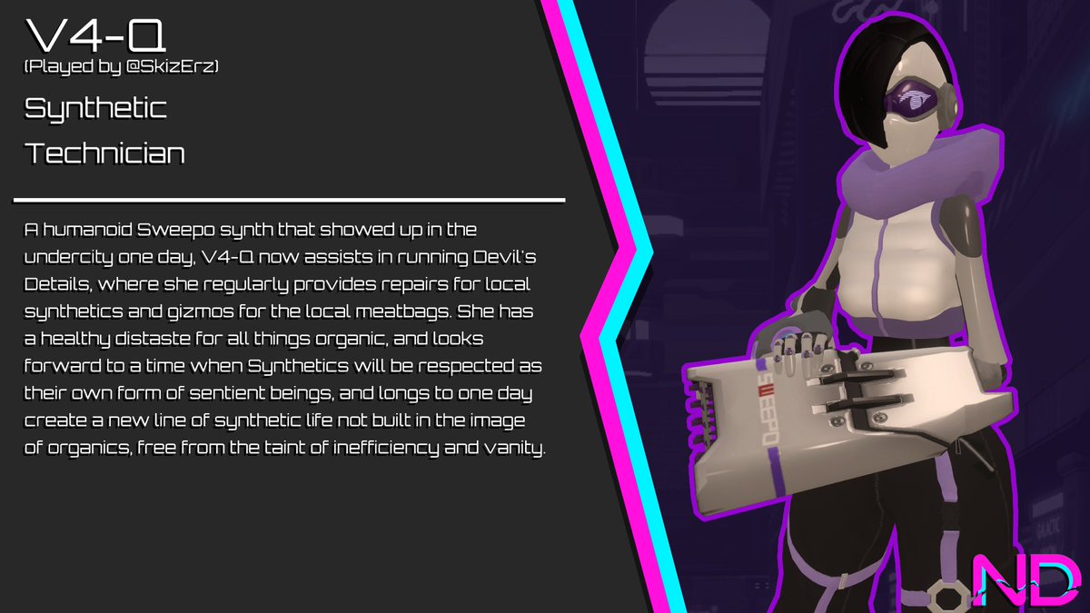 neon_divide's tweet photo. Access File: mustwatch.char/[V4-Q]

Profile Loading...

Subject Name://[V4-Q]
Case Notes:// [A synthetic Sweepo that's not all it seems to be.]

Player:// [@SkizErz]

#neondivide https://t.co/Sfto6MILmK