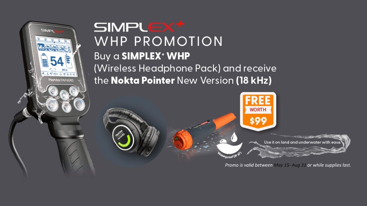 DestinationGold's tweet photo. FREE 18kHz Nokta Pointer New version with the purchase of Simplex+ WHP Metal Detector. Promo runs from May 15-August 31, 2022 or while supplies last. 

For more information and/or to order, please visit https://t.co/8TiOlq4h2s

#noktamakro #noktasimplex #simplex #simplexwhp https://t.co/RDYUxtg4tX