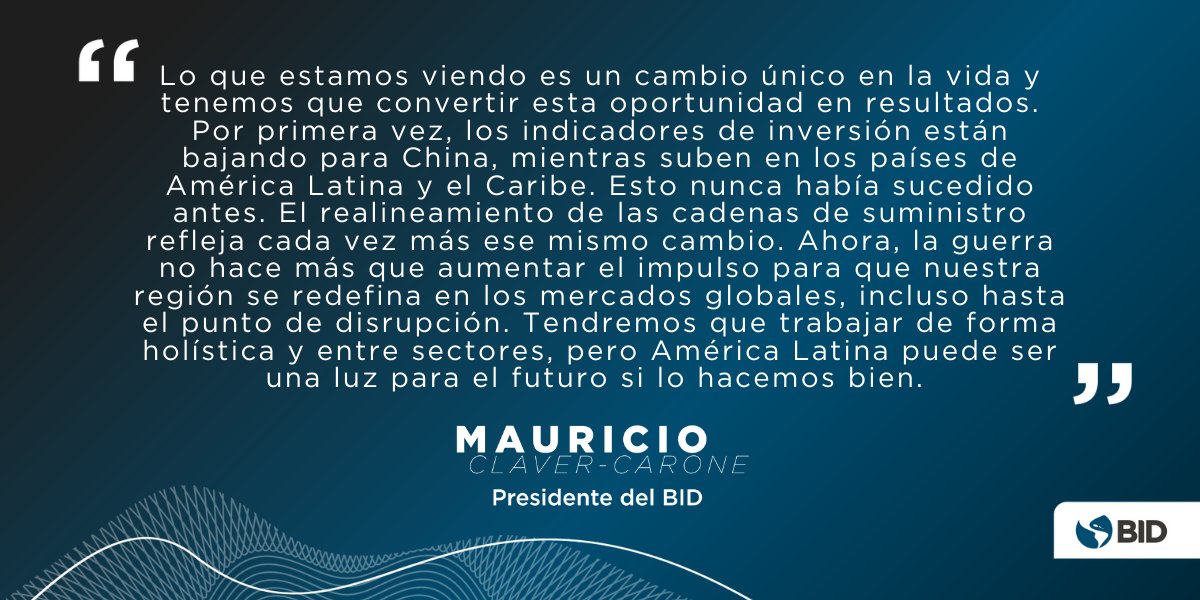 el_BID's tweet photo. ¿#Ucrania lo cambia todo? ¿Cómo se posiciona #AméricaLatina y el #Caribe en el cambiante panorama global de inversiones y comercio? El Pdte. Claver-Carone habló hoy en la apertura del foro #NewEconomyGateway de @BBGNewEconomy en #Panamá. https://t.co/vzaGdM3Cf1 https://t.co/YSLhCqP6Ph