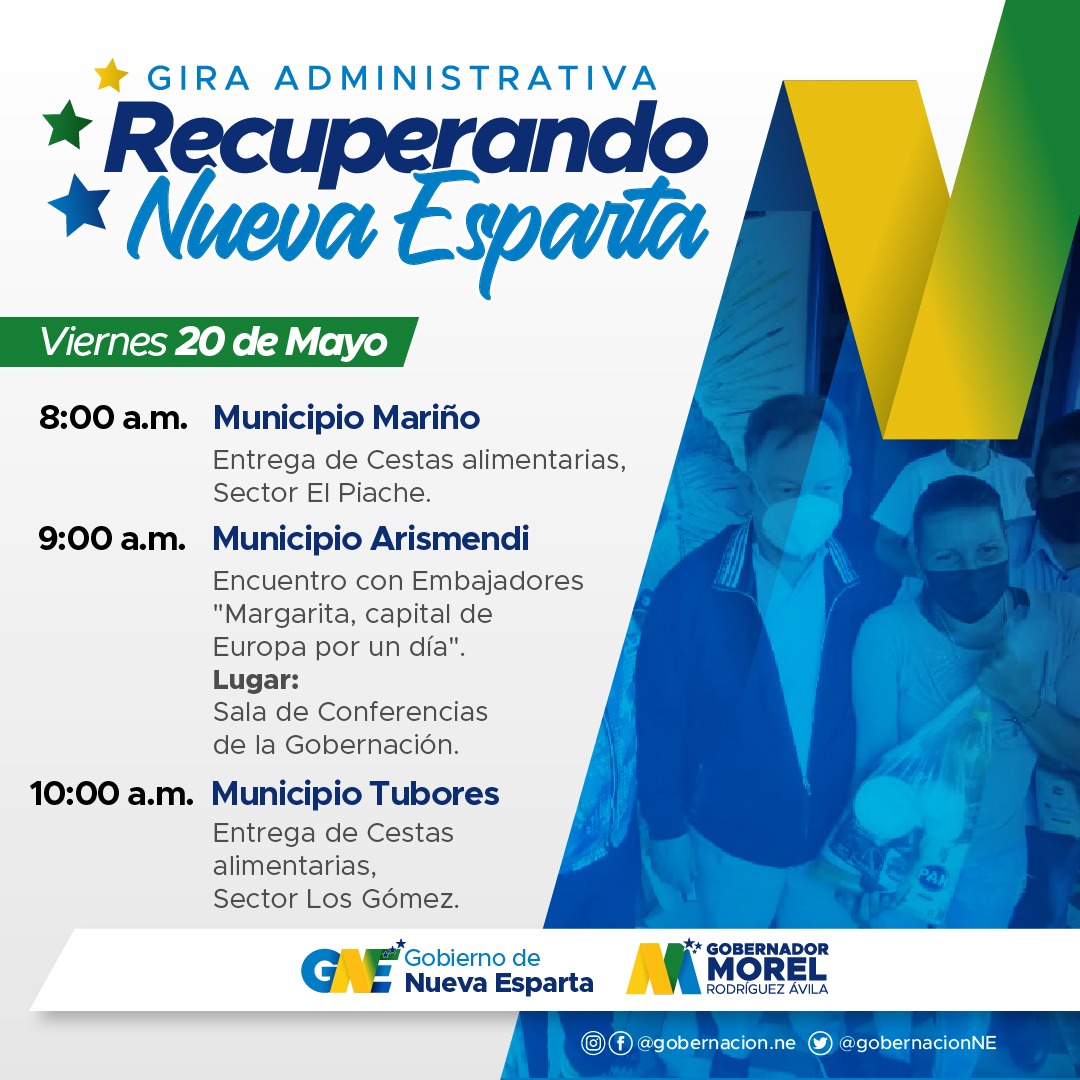 MorelRodriguezA's tweet photo. Este viernes 20 de mayo llevaremos el exitoso programa social "Cestas Alimentarias" a las comunidades de Los Gómez #Tubores y El Piache #Mariño, en el marco de la gira administrativa que semanalmente llena de alegría y felicidad a rincones de la región insular. #NuevaEsparta https://t.co/PJf9EeafA5
