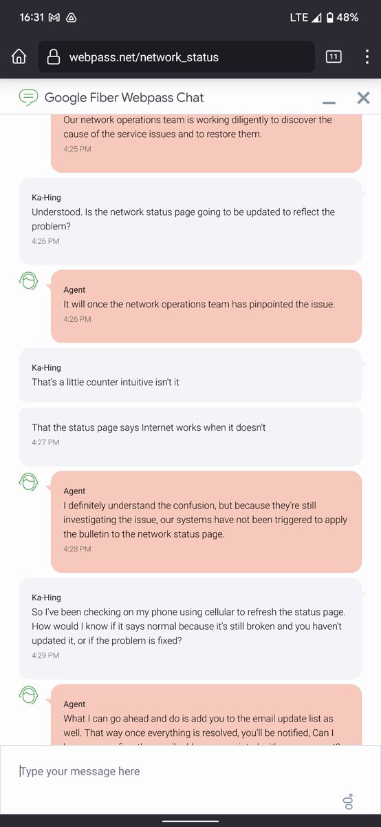 kahingcheung's tweet photo. Your service SLA doesn't magically get better if you don't update your status page to say there's a problem, @Webpass https://t.co/ZRpuiklywA